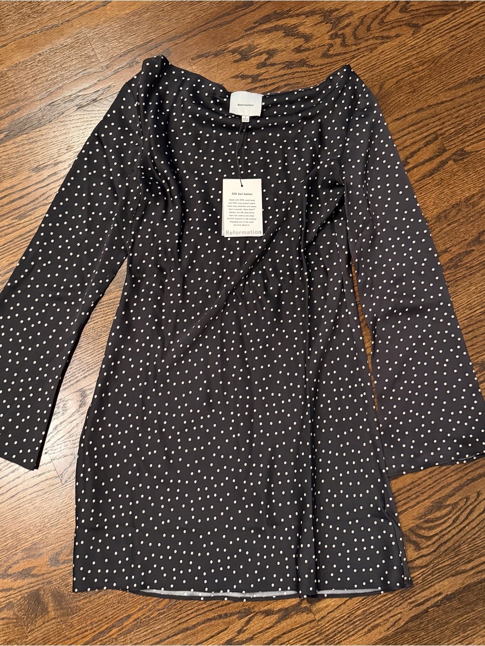 Reformation Pike Satin Mini Dress - Black & White Polkadot - Small